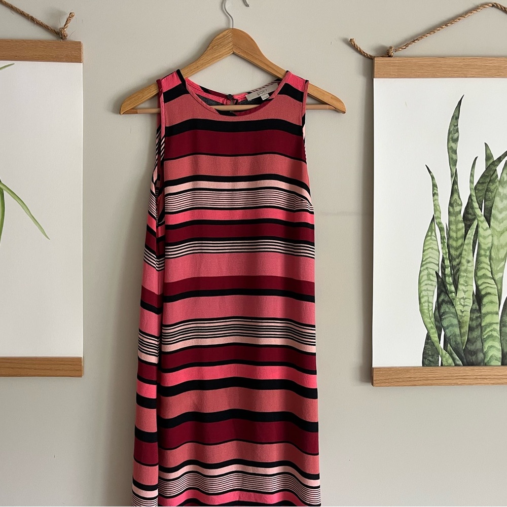 LOFT Pink Sheath Midi Dress Sleeveless Crew Neck